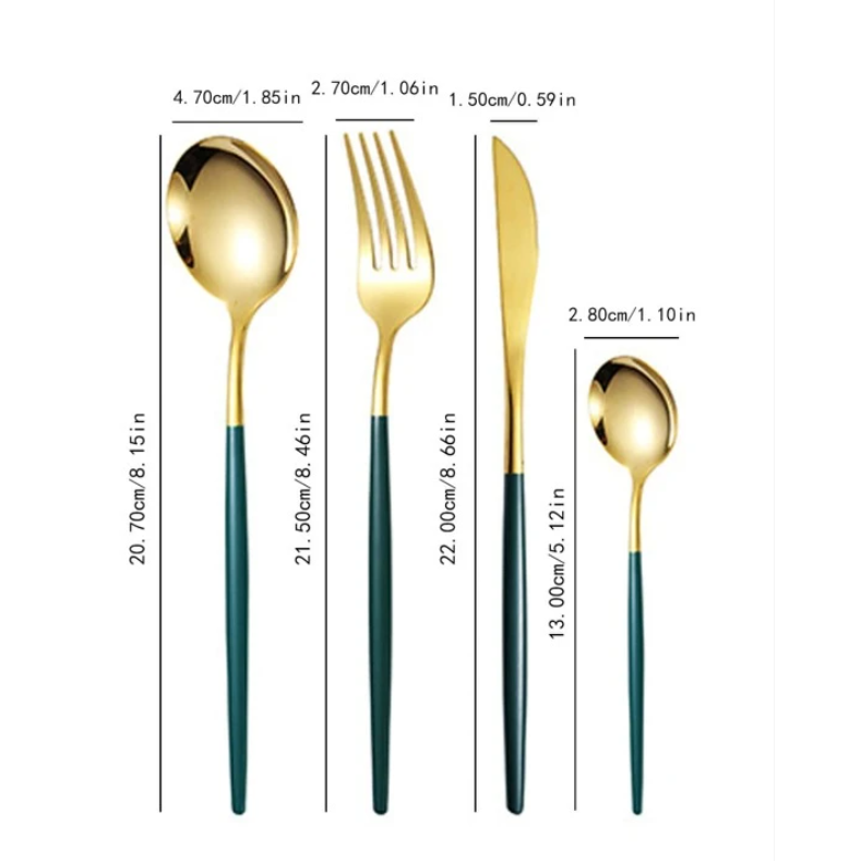 Set de tacamuri At Performance®, 24 piese, din otel inoxidabil, Auriu / Verde